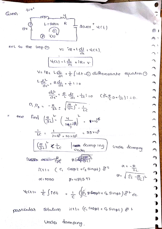 -t clt Ldt *.idt-0 cli弁eentiate equation C V-rR4 cleレ dt cul- L ctt LC tese 6 LC vnde, clcmp 2 L LC 21- p.489 8-93 Uncleu domping