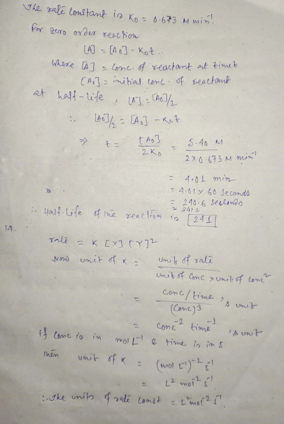 The rate constant is ko = 0.673 M min. fх асло от дел xest how LA] = [Ao] - Koti Where (A] = Conc. of reactant at timet (Ao]