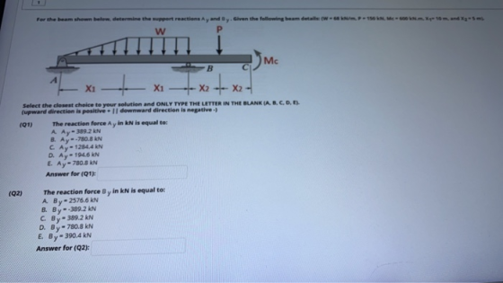 For the beam shown below. determine the support reactions ay and y. Given the following beam details ow-m-10 cm.xyom.mx25m w
