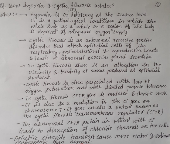 Q. How hypoxia & cystic fibrosis relates? dns: Hypoxia is 02 deficiency at the tissue level. It is a pathological condition i