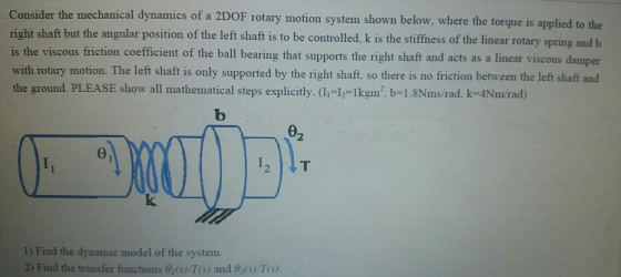 Consider the mechanical dynamics of a 2DOF rotary motion system shown below, where the torque is applied to the right shaft b