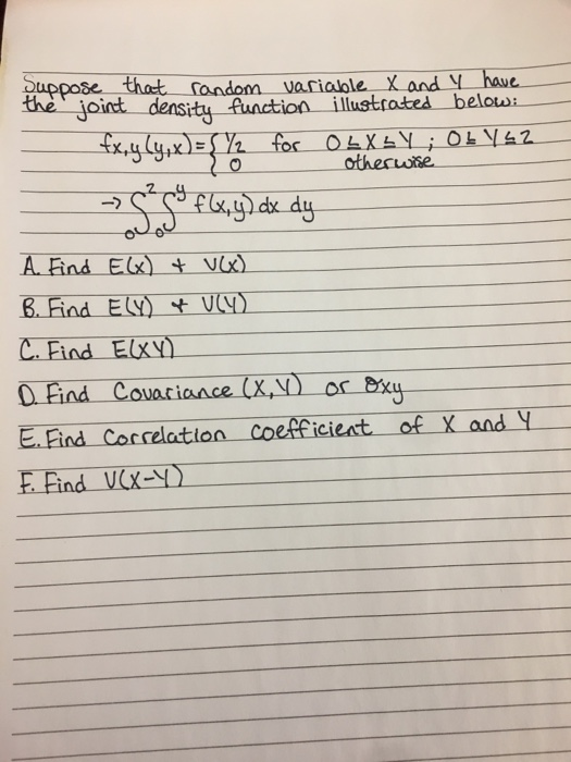 poSe. the joirct density function illustroted b -2 B. Find EVV C. Find Elxy) E.Find Corcelation coefficient of K and