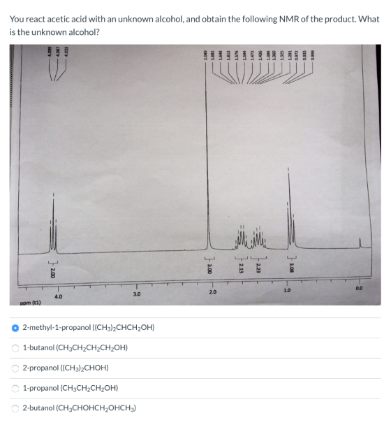 You react acetic acid with an unknown alcohol, and obtain the following NMR of the product. What is the unknown alcohol? 2.04
