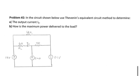 Problem #2: In the circuit shown below use Thevenins equivalent circuit method to determine: a) The output current lo. b) Ho
