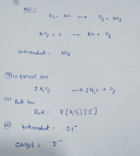 step-1 Orzt No - Og+ Noa Nog to Not Og intermediate = NO₂ Din overall Rxn 9th 2 H2O + 0 41) Rate law Rate = Intermodicate = 1