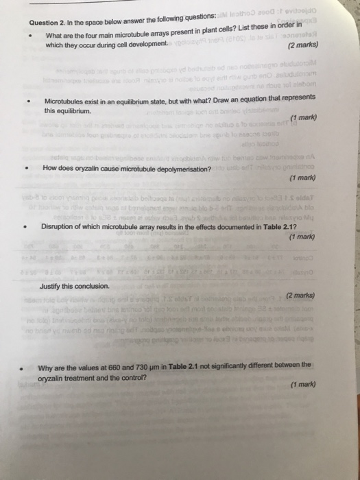 wuestion 2. In the space below answer the following questions M anos What are the four main microtubule arrays present in pla