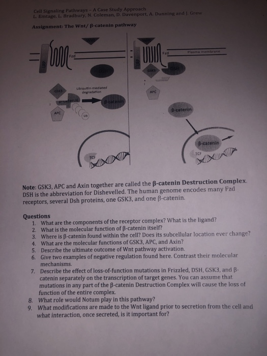 Cell Signaling Pathways A Case Study Approach L. Emtage, L Bradbury, N. Coleman, D. Davenport. A Dunning and Grew Assignment.