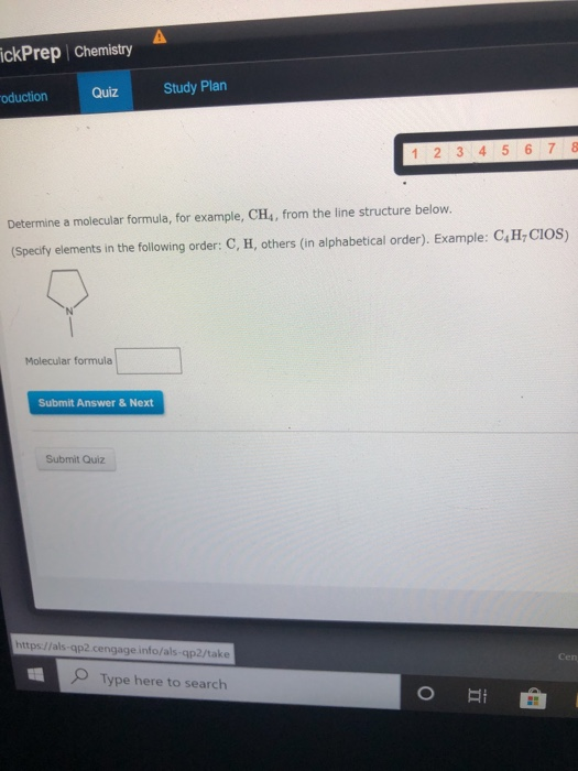 ickPrep Chemistry roduction Quiz Study Plan 1 2 3 4 5 6 7 Determine a molecular formula, for example, CH, from the line struc