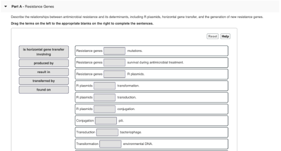 Part A - Resistance Genes Describe the relationships between antimicrobial resistance and its determinants, including R plasm