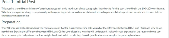 Post 1: Initial Post This posting should be a minimum of one short paragraph and a maximum of two paragraphs. Word totals for