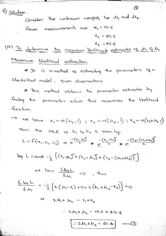 Cosider the weijhti be ord Kg 45,8 (a) To Maximulkethcad esimaian Staks ca model, gven observatx finl funchon he Nouw MLE 여 04 4.42 is given b