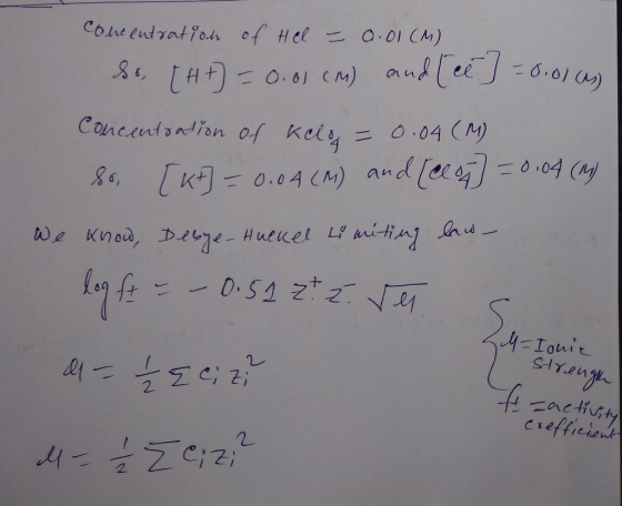 Concentration of Hel = 0.01 (M) So, [A +] = 0.01 (M) and (ce] = 0.01 (4) Concentoadion of kelg = 0.04(M) so, [kt] = 0.04 (M)