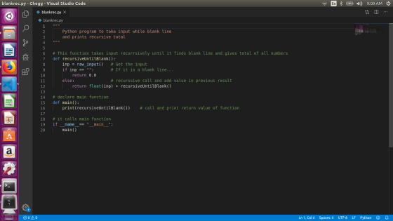 blankrec.py - Chegg - Visual Studio Code En * *) 9:09 AM 11 D ... blankrec.py X blankrec.py a AWN Python program to take inpu