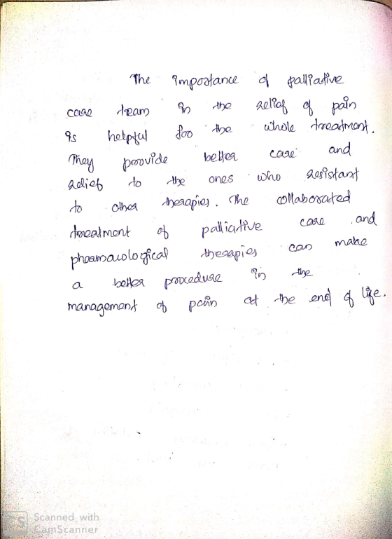 The importance a palliative care team . in the relief of pain as helpful foro the whole treatment They provide bellea care an
