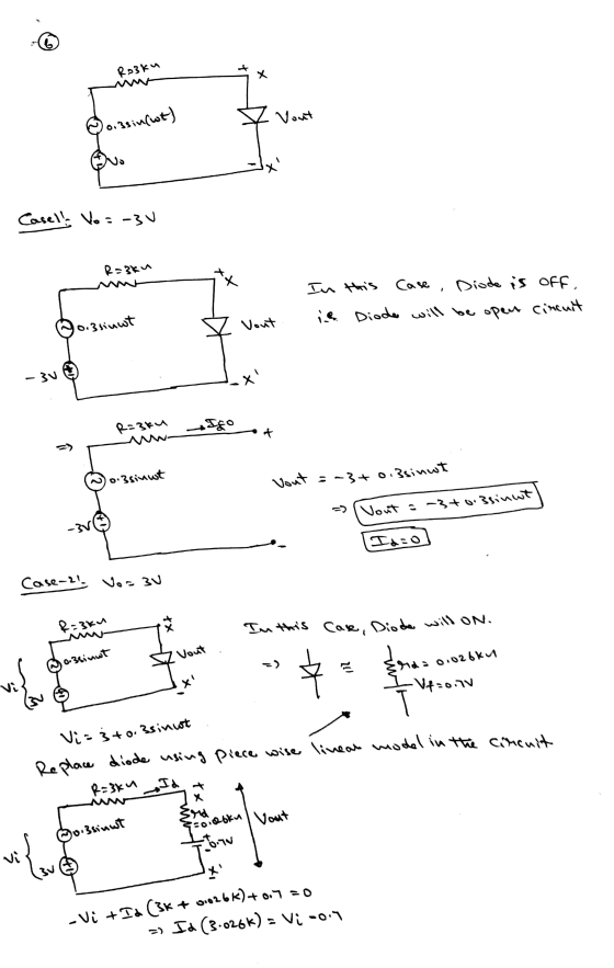 Raku - 4 vont Isincwt ) Casels Vo=-3U In this case, Diode is off. ie Diode will be open circuit vout. 0.3sinut R=364 takt lo