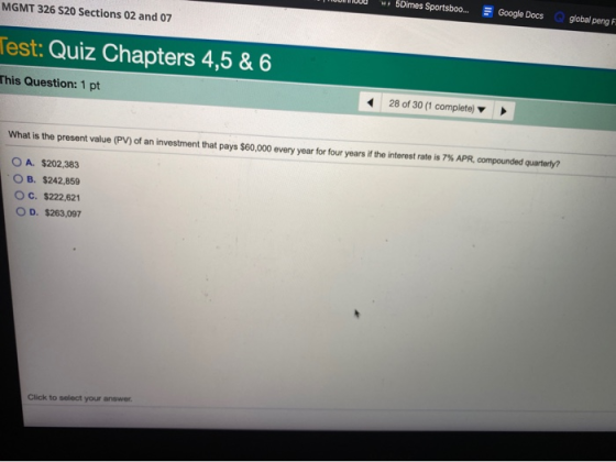 DO... - Duuyu DUS YUP SMT 326 S20 Sections 02 and 07 est: Quiz Chapters 4,5 & 6 ais Question: 1 pt 28 of 30 (1 complete) What
