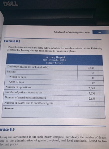 DOLL Guidelines for Calculating Death Ranes Exercise 6.8 Using the information in the table below.calculate the anesthesia de