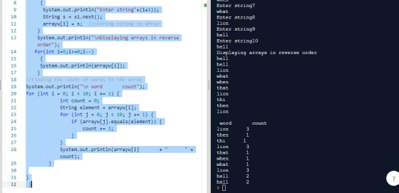 System.out.println(Enter string+(i+1)); String 5 = 51.next(); arrayw[i] = s; // storing string in array System.out.println(