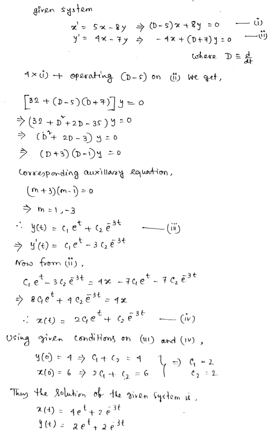 ری at age t ė 3t given system x= 5x-sy → (D-5)2 + 8y = 0 y = 406-7 y > - 4x + CD ++) y = 0 where D E d 4x (i) + operating C