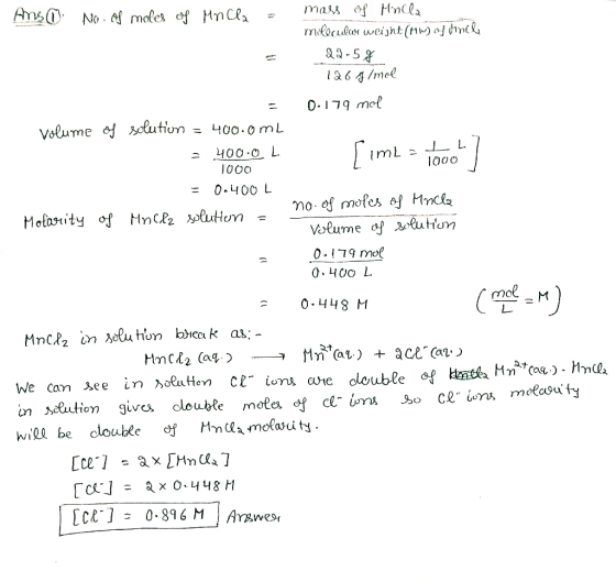 [ime = loool Anso No. of moles of Mr Cl = mass of Hincla molecular weight (MW) o incle - 22.58 126 g/mol = 0.179 mol volume o