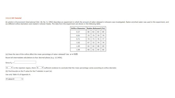 13.2.1 GO Tutorial An article in Environment International (Vol. 18, No. 4, 1992) describes an experiment in which the amount