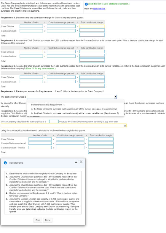 A (Click the icon to view additional information.) The Greco Company is decentralized, and divisions are considered investmen