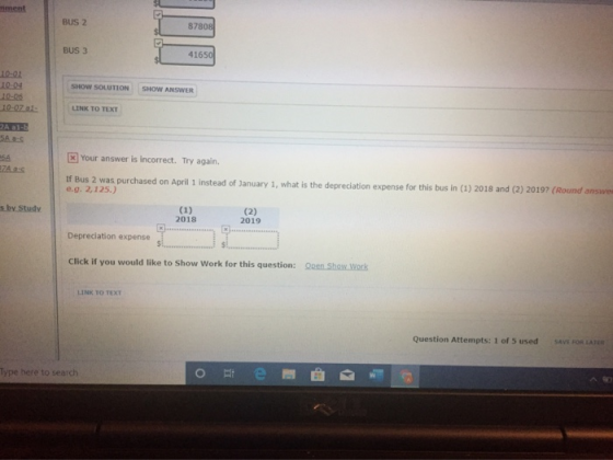 niment BUS 2 T 87808 BUS 3 41650 SHOW SOLUTION SHOW ANSWER 10-04 10-05 10-zal LINK TO TEXT ZA 1-3 6 x Your answer is incorrec
