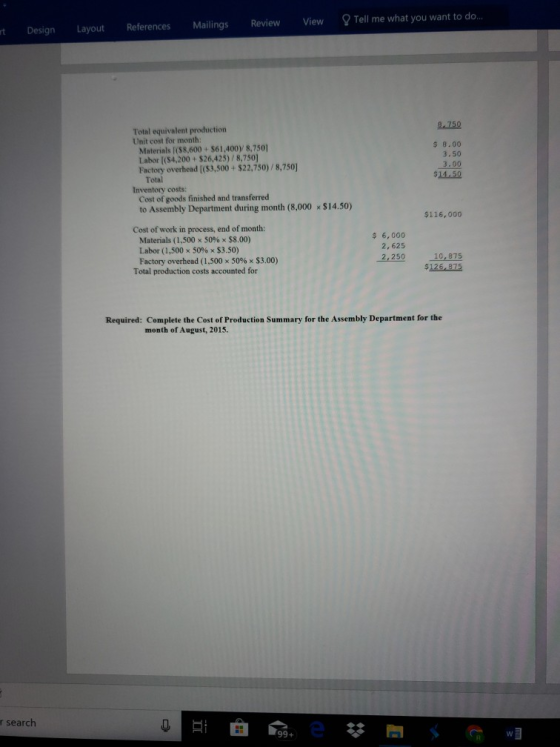 View Mailings Review Tell me what you want to do.... et Design Layout References 8.750 Total equivalent production Unit cost
