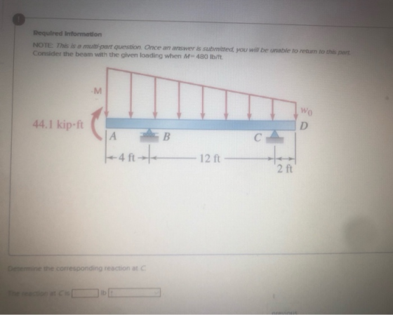 Required information NOTE This is a mul part question. Once an answer is submitted, you will be unable to return to this part