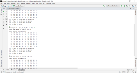 囚Chegg [C:\Users User IdeaProjectsi Chegg]--NsrcTheaterSeatTesterjava [Chegg]-IntelülDEA Eile Edit Yiew Navigate Code Analyze