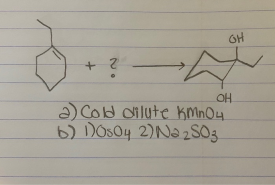 GH + 2 ~ OH a) Cold dilute KMnO4 b) Doso 4 2) Na2SO₃