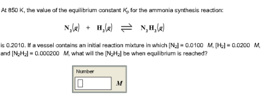 At 850 K, the value of the equilibrium constant K_