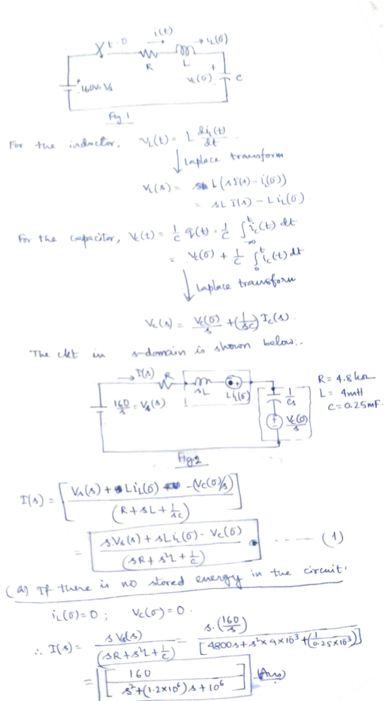(6) Xto M 10. (0) 16.01. M(t). I licu ht Ag the inductor, Leaplace trausform M(%) St 1 ($8()-1()) AL I(1) - LUCO For the capa