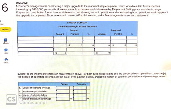 Required: 1. Friedens management is considering a major upgrade to the manufacturing equipment, which would result in fixed