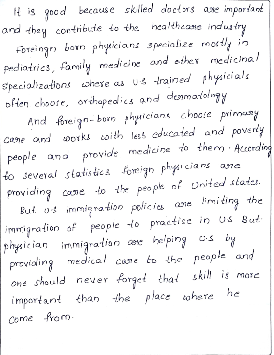 It is good because skilled doctors are important and they contribute to the healthcare industry Foreingn born physicians spec