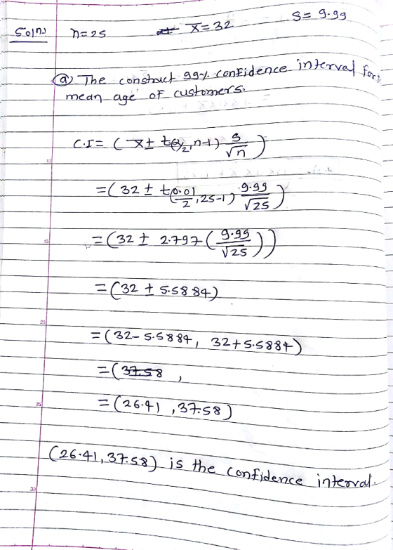 mcan-age oF customers- 2S (32 2-95 5 5834, 32+5533 (264)353 C26 41,33sa) is the Confidence in 30