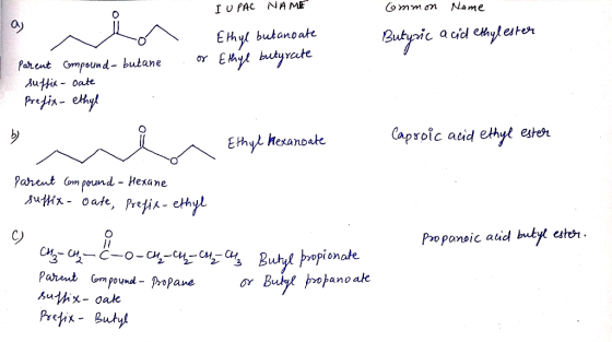 NA ME Name ommon I U PAC Ethyl butanoate Ethy yate a cidl emytester Butyic Parent Cmpeund- butane Auti- oate Prezin- ehy Caps