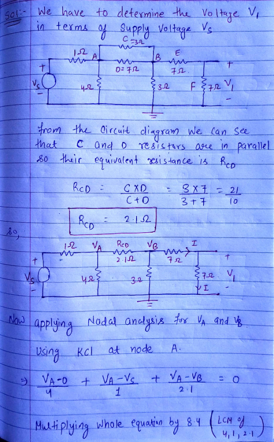 soli- We have to determine the Vo in terms of supply Voltage vs. Voltage V, C-34 E 1-2 VA B 7 w D=72 T 72 VS 42 FZ72 V that f