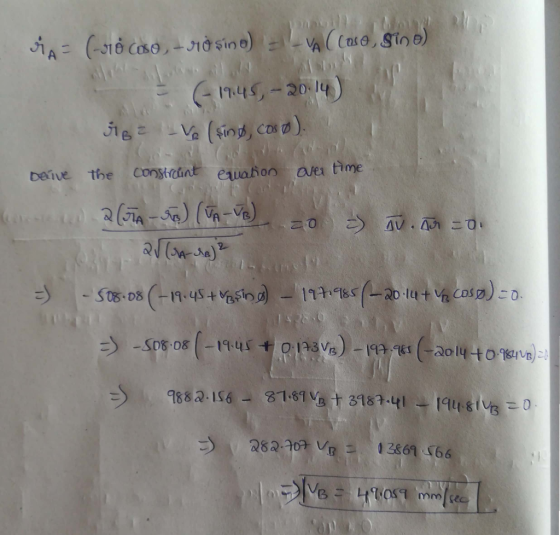 E- 17:45,-2o 14) aver time Deive the constreint eauation =) - 505-08 (-19.45+ gsna) - 19t.985/-20:14+Ve coso)=0. 8-1945+0143