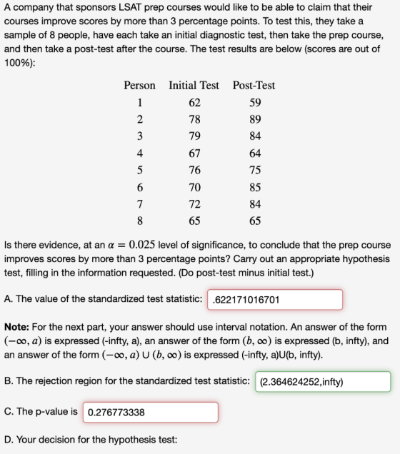 A company that sponsors LSAT prep courses would like to be able to claim that their courses improve scores by more than 3 per