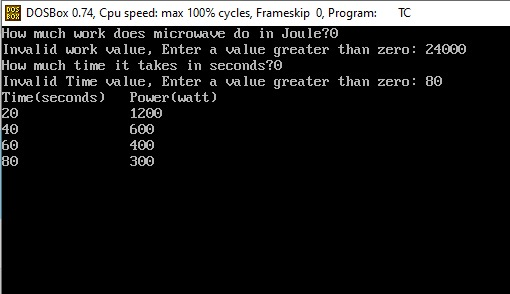 283 DOSBox 0.74, Cpu speed: max 100% cycles, Frameskip 0. Program: TC How much work does microwave do in Joule? Invalid work