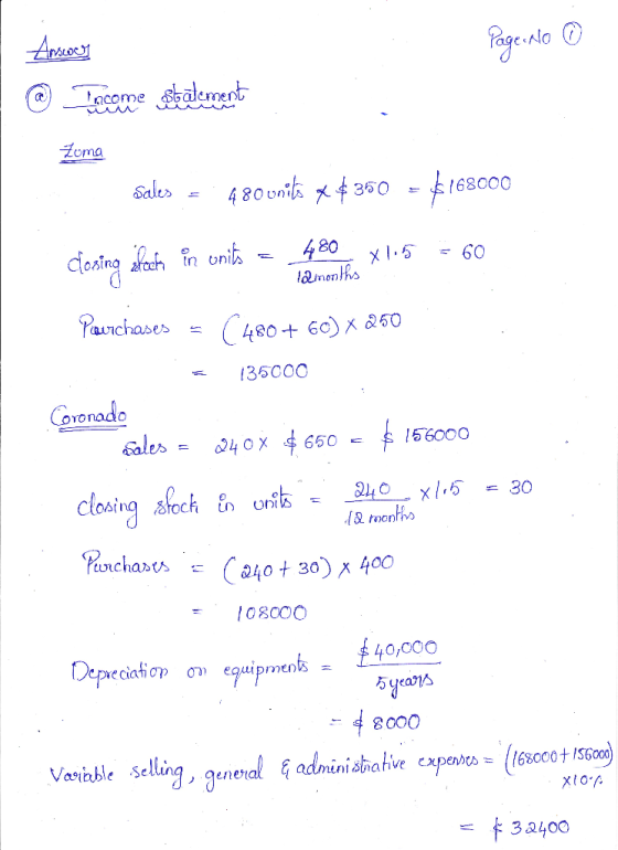 Ansos Page No mcome alment Zoma Sales 480 un kx360 168000 480 lmenhs Afrcach fn onit clening 60 Pachases (480 60)x 50 135000