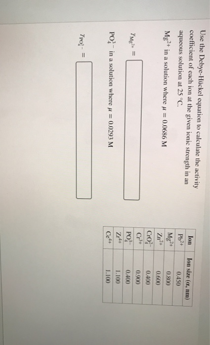 Use the Debye-Hückel equation to calculate the activity coefficient of each ion at the given ionic strength in an aqueous sol