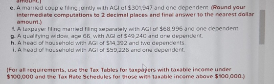 e. A married couple filing jointly with AGI of $301,947 and one dependent. (Round your intermediate computations to 2 decimal