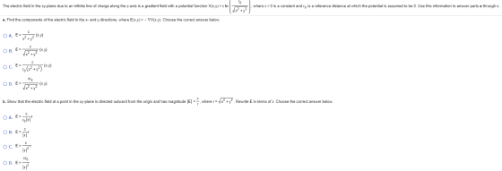 The electric field in the xy-plane due to an infinite line of charge along the z-axis is a gradient field with a potential fu