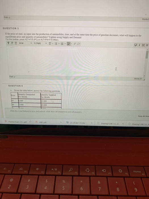 QUESTION 5 If the price of steel, equilibrium price and quantity of autosobiles? Explain using Supply and Demand For the tool