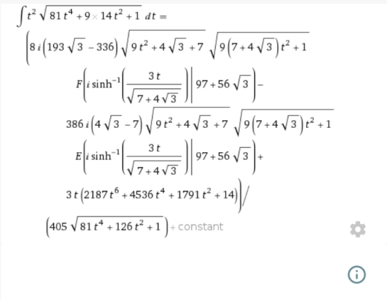3t Se81t* +9_14t? +1 dt = 8 i (193 V 3 – 336) V9+2 +4 73 +7 79(7+473)+2 + 1 97 +56 V3 1/3) 386 i(4 73 -7) / 942 +4 73 +7 /9(7
