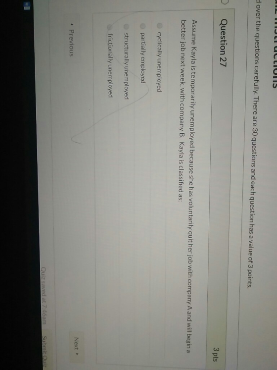 Hover the questions carefully. There are 30 questions and each question has a value of 3 points. Question 27 3 pts Assume Kay