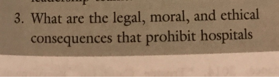 3. What are the legal, moral, and ethical consequences that prohibit hospitals