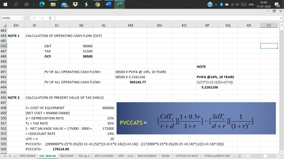 C w ENG 05:40 31-07-2020 99+ 29 x KS486 . KH KI КJ KK KL KM KN KO KP KQ KR KS 483 CALCULATION OF OPERATING CASH FLOW (OCF] 48